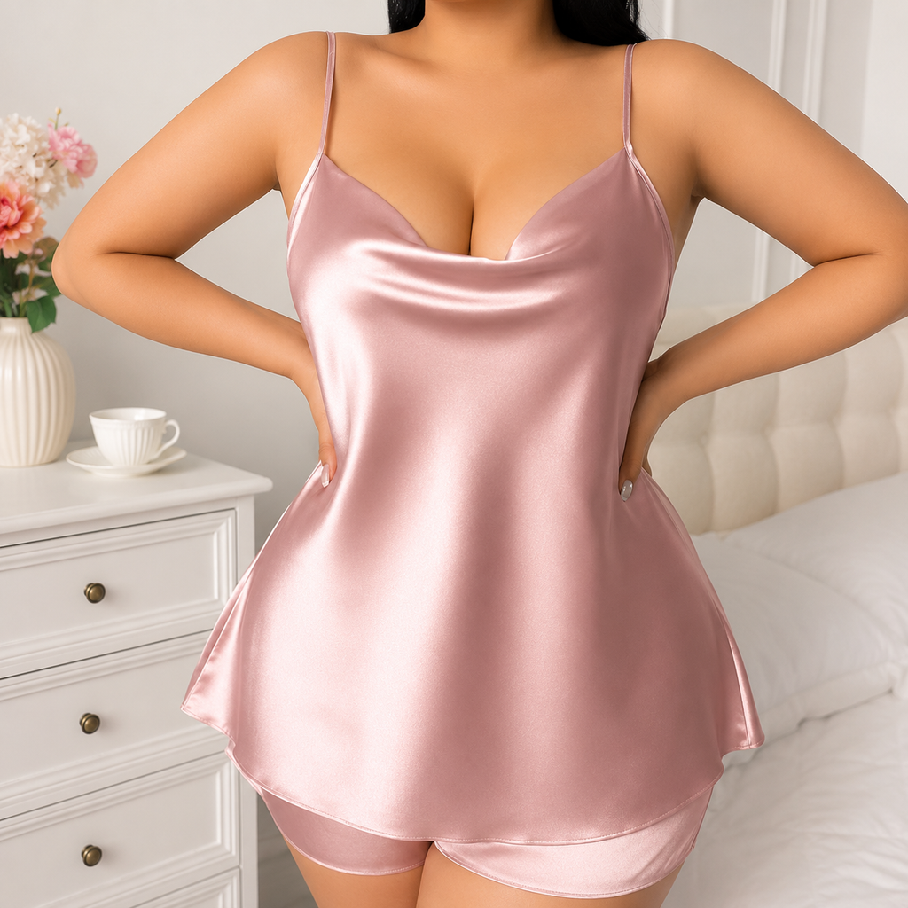Ensemble de Pyjama Satiné Effet Soie | Grande Taille