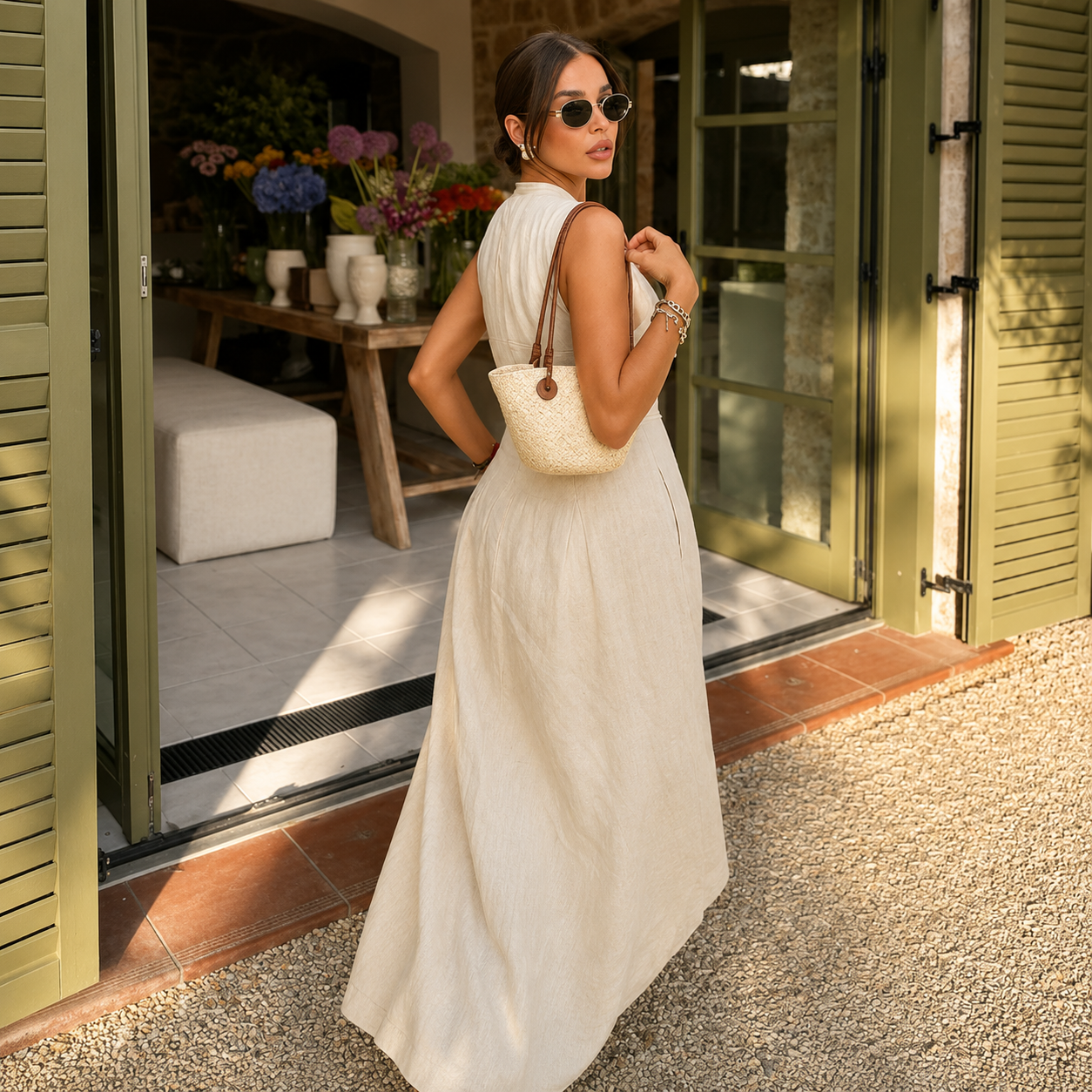 Robe Longue Plissée Sans Manches