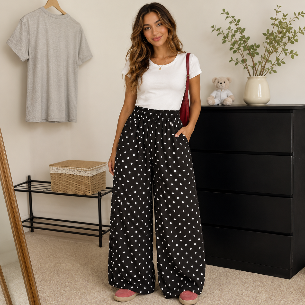 Pantalon Large à Pois Casual