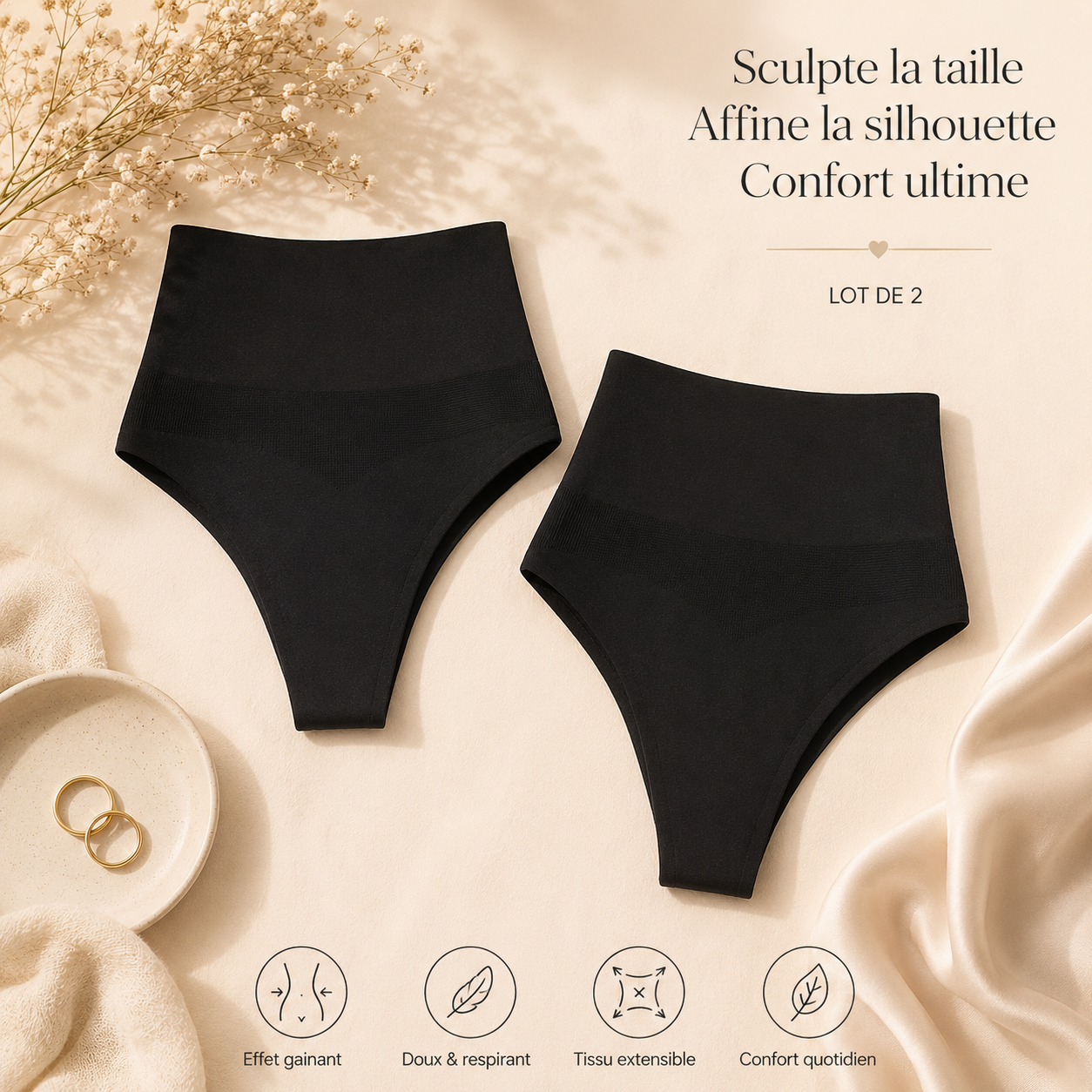 Culotte Gainante String | Ventre Plat | Lot de 2 pièces