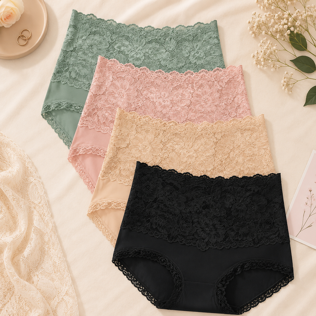 Culotte Taille Haute en Coton Jacquard | Ensemble de 4