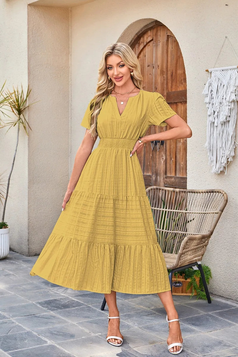 Robe Midi Plissée Col V