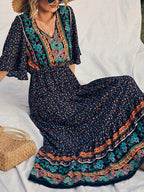 Robe Longue Bohème Imprimée Col V