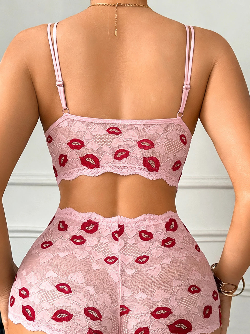 Ensemble de Lingerie en Dentelle | Imprimé Lèvres