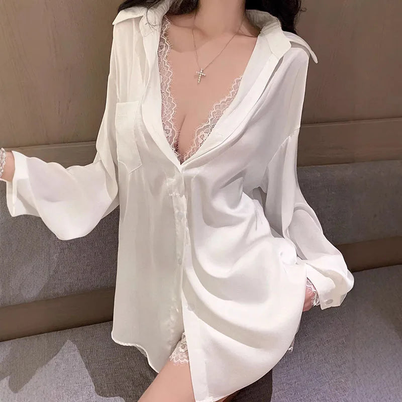 Ensemble de Pyjama Dentelle Effet Soie