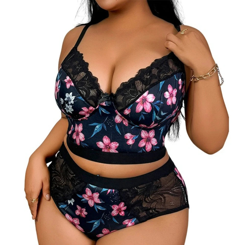 Ensemble de Lingerie Florale Grande Taille | Sans Armatures