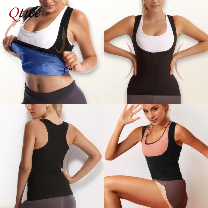 Qtree Gilet de sudation amincissant pour femme, pour l'entraînement et la perte de poids, hauts de maintien de la taille, brûleur de graisse, corset push-up