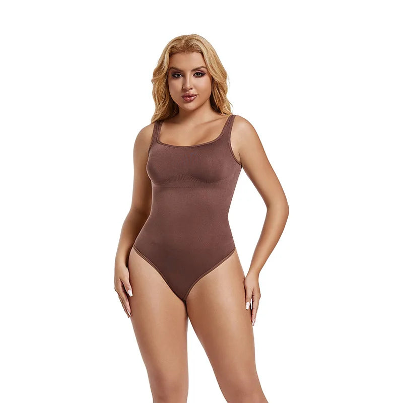 Seamless Bodysuit Women Shapewear Tummy Control Square Collar Tank Top U-Shape Backless Body Shaper Thongs Underwear Slim Waist
