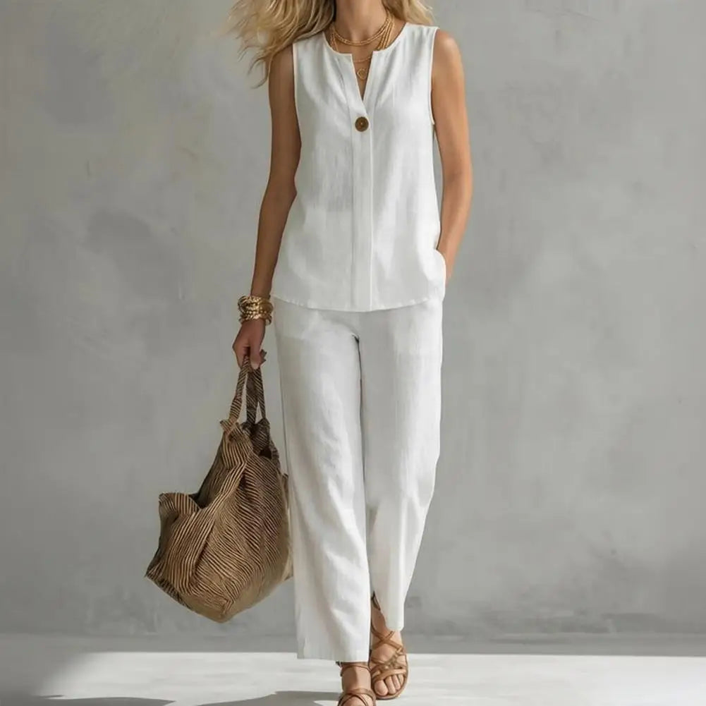 Ensemble 2 Pièces Débardeur Col V & Pantalon Large