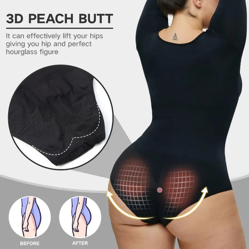 Body femme grande taille col rond manches longues body hauts décontracté dame moulante Streetwear bouton ouvert entrejambe Onesie Shapewear