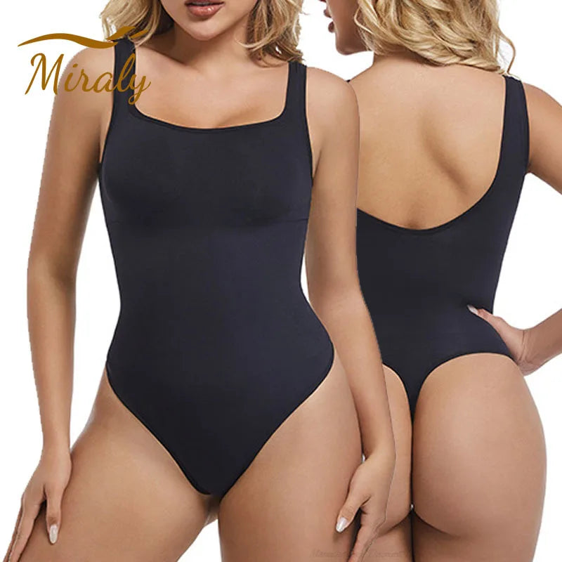 Seamless Bodysuit Women Shapewear Tummy Control Square Collar Tank Top U-Shape Backless Body Shaper Thongs Underwear Slim Waist