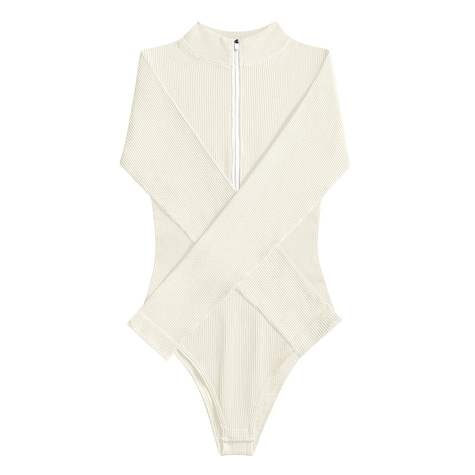 Sexy coupe haute creux string body femmes fermeture éclair avant couleur unie à manches longues body hauts Sexy une pièce cuisse culture hauts 2025