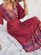Robe Longue Bohème Imprimée Col V