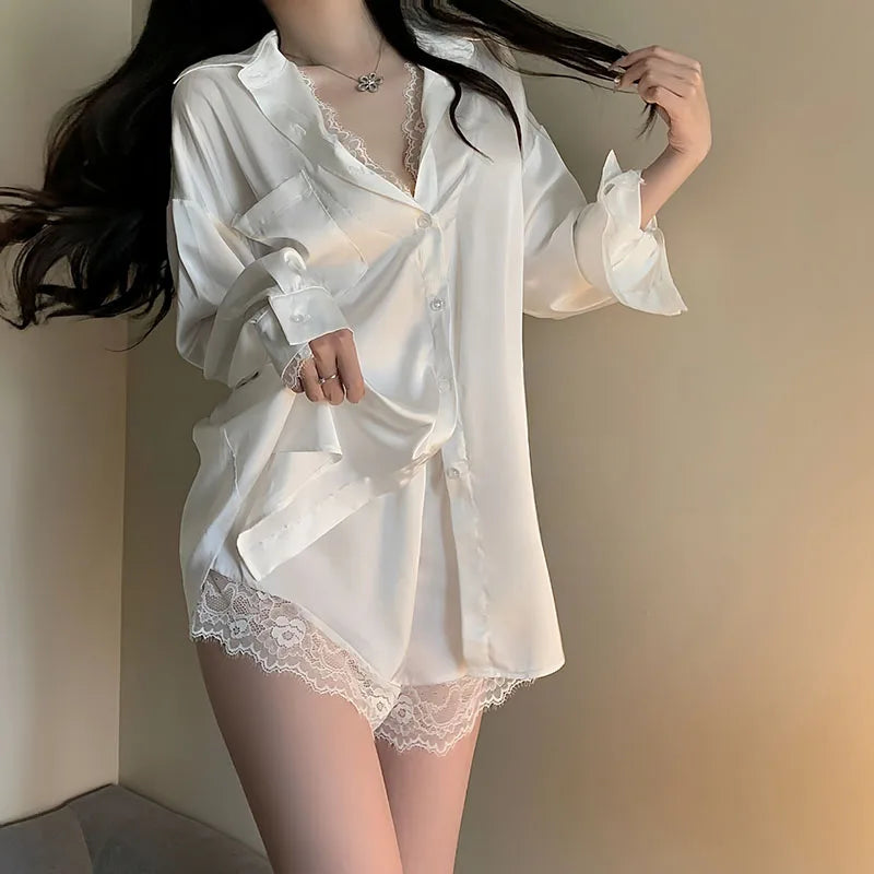 Ensemble de Pyjama Dentelle Effet Soie