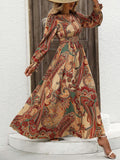 Robe Longue Fleurie Col V Manches Longues
