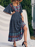 Robe Longue Bohème Imprimée Col V