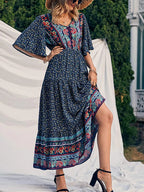 Robe Longue Bohème Imprimée Col V