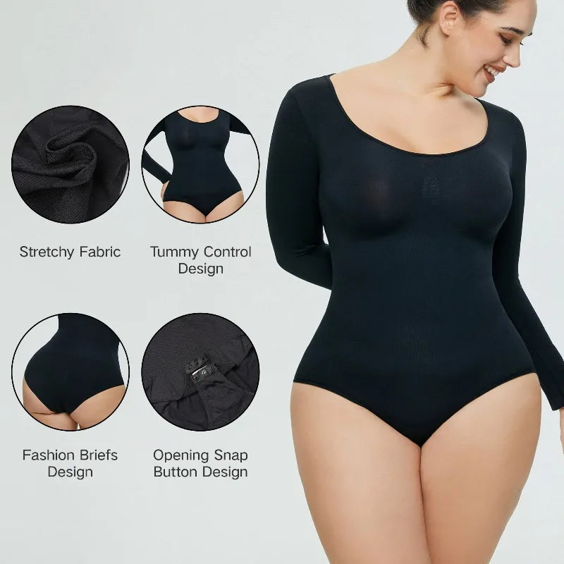 Body femme grande taille col rond manches longues body hauts décontracté dame moulante Streetwear bouton ouvert entrejambe Onesie Shapewear