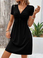 Robe Courte Col V Taille Drapée