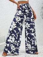 Pantalon Large Fleuri Taille Haute
