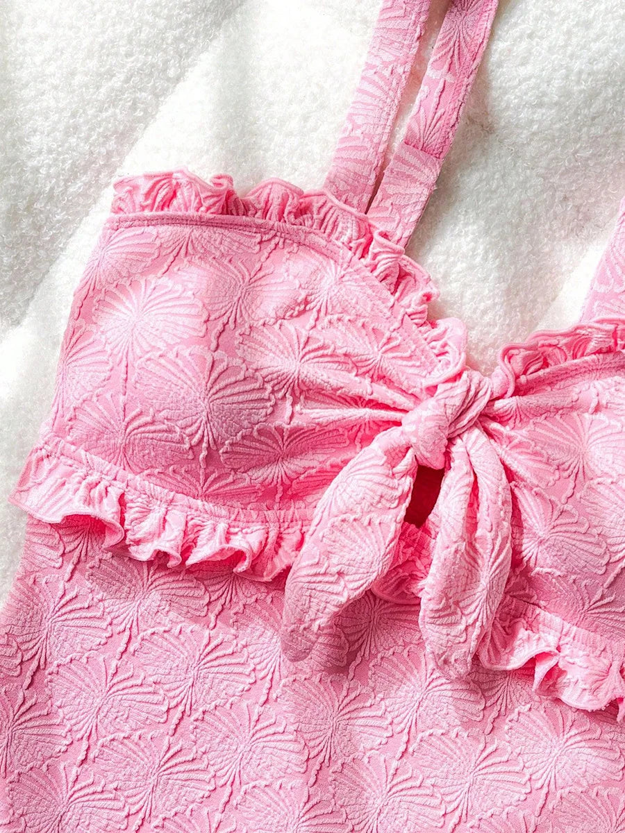Maillot de bain une pièce pour femme, imprimé floral, sans bretelles, à volants, avec nœud, tailles S-XL