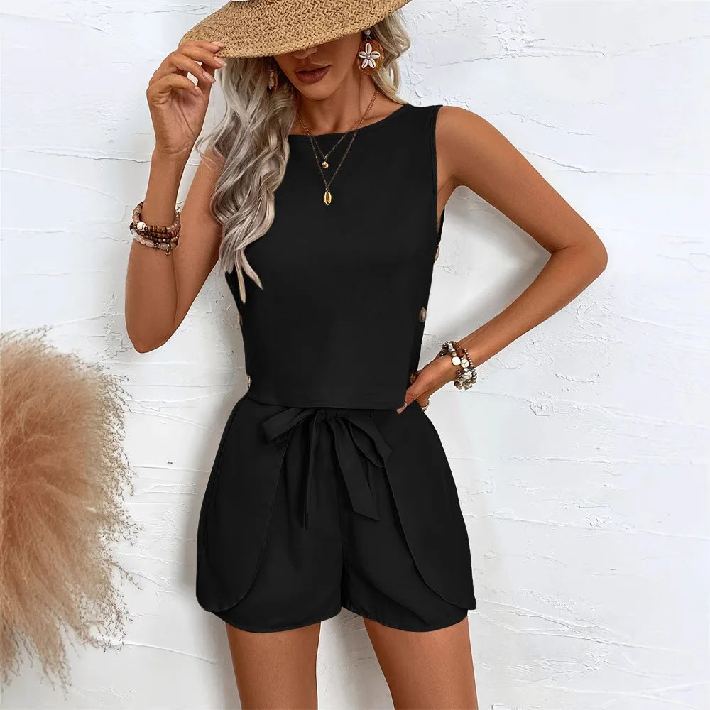Ensemble 2 Pièces Chemise Sans Manches & Short
