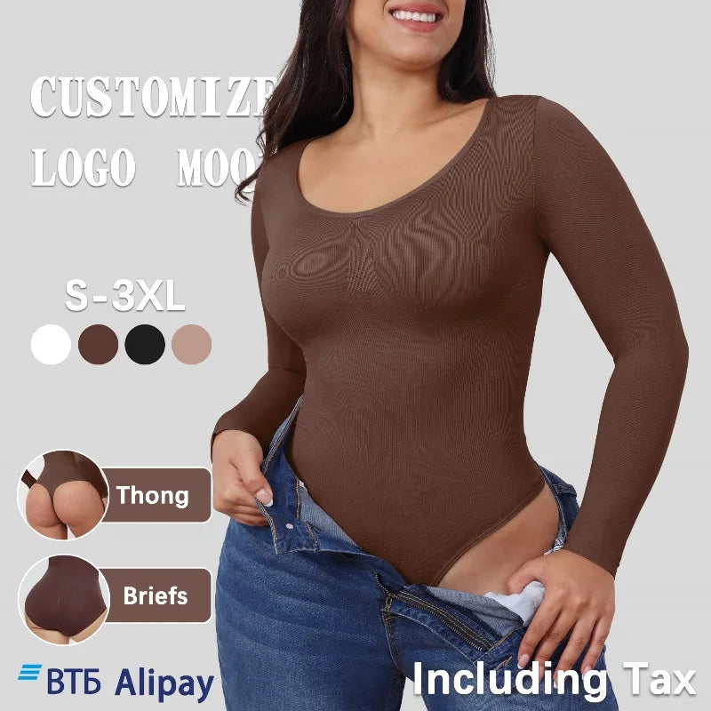 Body femme grande taille col rond manches longues body hauts décontracté dame moulante Streetwear bouton ouvert entrejambe Onesie Shapewear