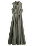 Robe Midi Plissée Sans Manches