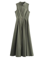 Robe Midi Plissée Sans Manches