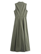 Robe Midi Plissée Sans Manches