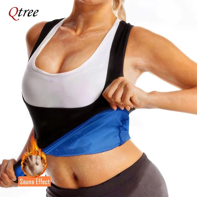 Qtree Gilet de sudation amincissant pour femme, pour l'entraînement et la perte de poids, hauts de maintien de la taille, brûleur de graisse, corset push-up