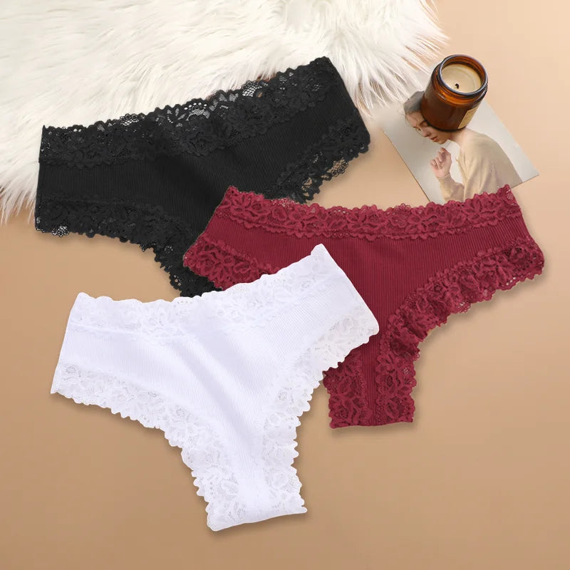 Lot de 3 Culottes en Coton & Dentelle Florale