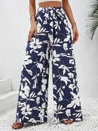 Pantalon Large Fleuri Taille Haute
