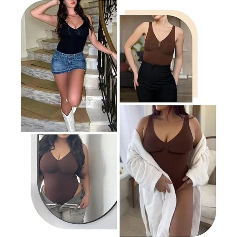Guudia froncé poitrine Shapewear body large bandoulière ventre contrôle body col en V Shaper body débardeur body