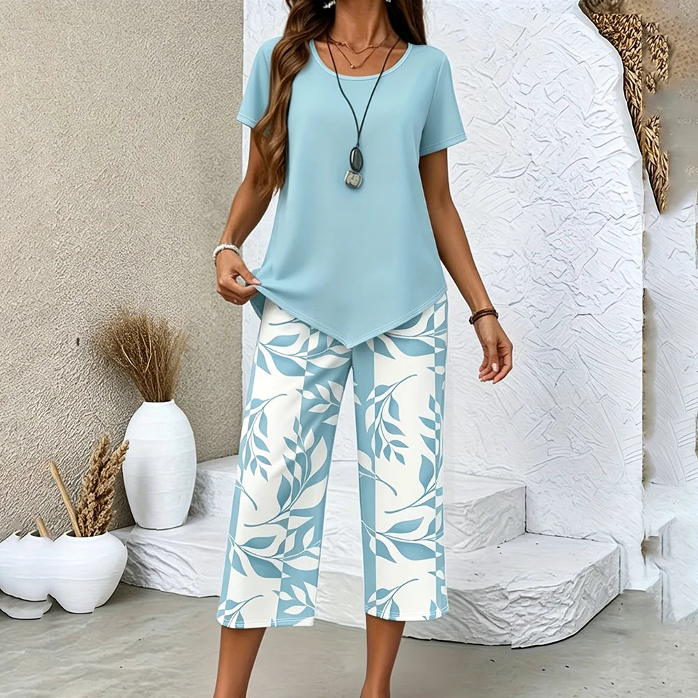 Ensemble 2 Pièces Haut Asymétrique & Pantalon Capri