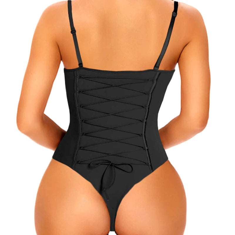 AfruliA Bodysuits Sous-vêtements de fête sculptants intégraux à lacets, décolleté plongeant, string, soutien-gorge sexy, Fajas Colombianas, Girdlle Corset
