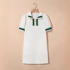 Robe Courte Brodée Manches Lanterne