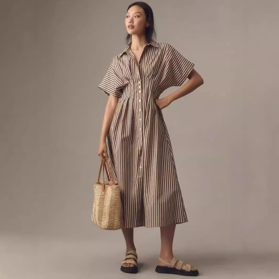 Robe Chemise Rayée Mi-Longue