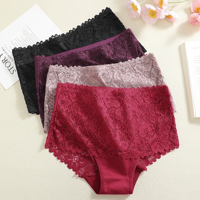 Culotte Taille Haute en Dentelle | Ensemble de 4