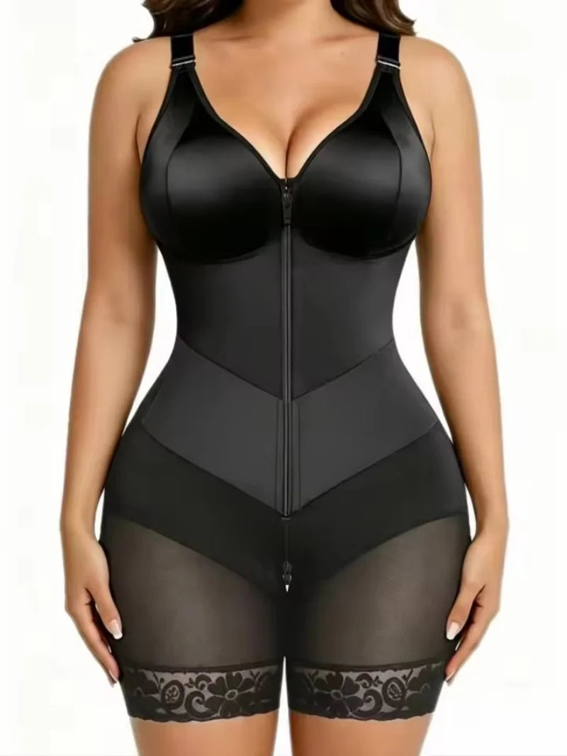 Gaine sculptante pour femme avec fermeture éclair, effet rehausseur de fesses, Fajas Colombiana améliorées, contrôle du ventre et coussinets de poitrine intégrés
