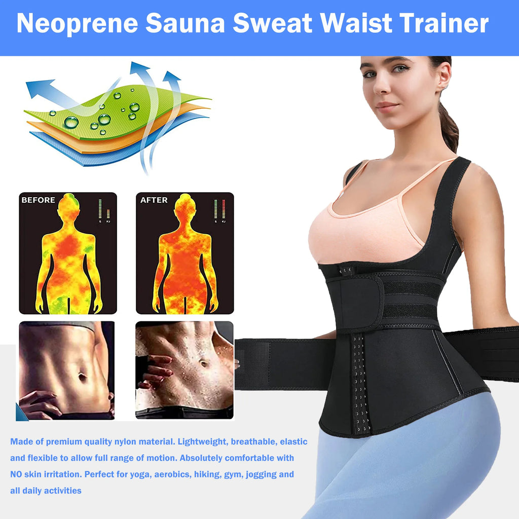 neoprene waist trainer womans top for Women Plus Size 2 Straps Steel Bones Workout Sauna Trimmer Neoprene Slimming Exercise
