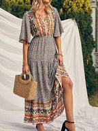 Robe Longue Bohème Imprimée Col V