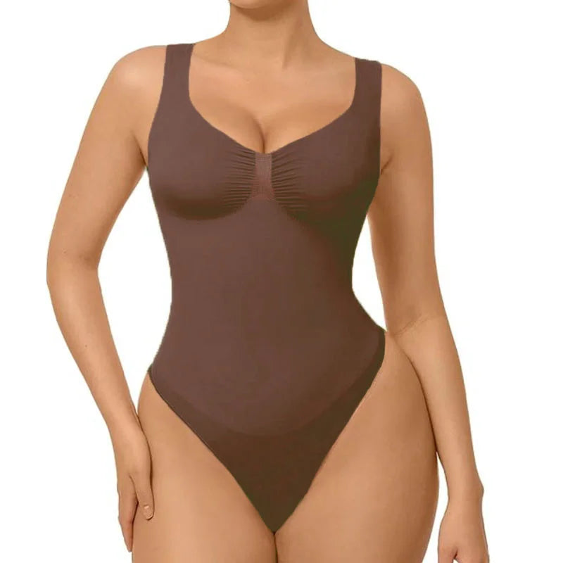 Guudia froncé poitrine Shapewear body large bandoulière ventre contrôle body col en V Shaper body débardeur body