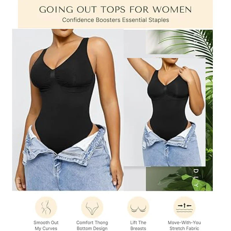 Guudia froncé poitrine Shapewear body large bandoulière ventre contrôle body col en V Shaper body débardeur body