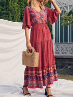 Robe Longue Bohème Imprimée Col V