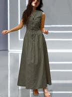 Robe Midi Plissée Sans Manches