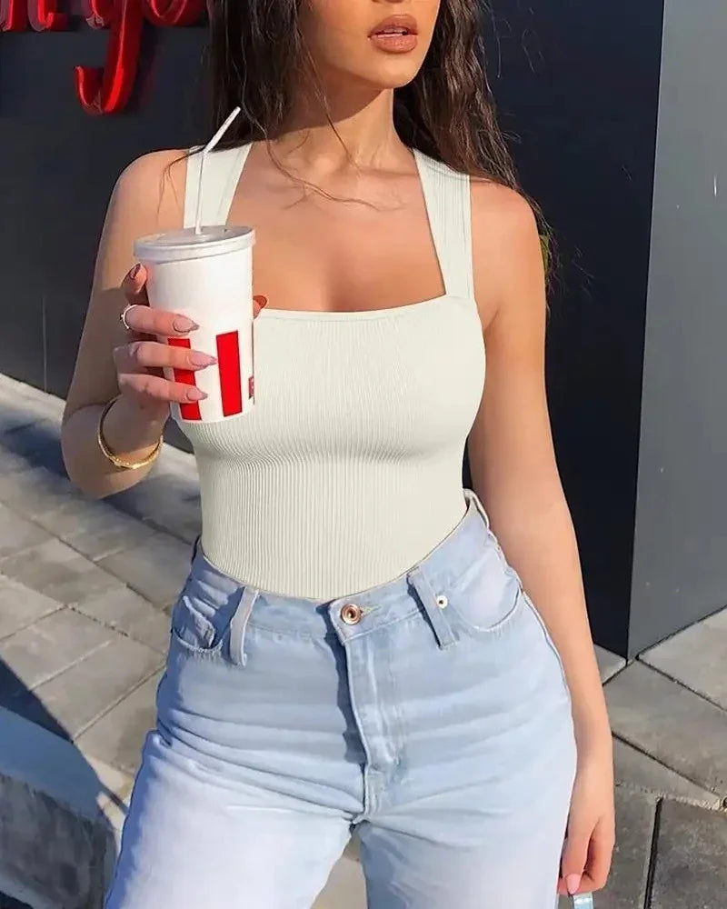 Women's Tummy Control Bodysuit Seamless Shapewear Sculpting Thong Body Shaper Tank Top with Wide Shoulder Straps
