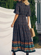 Robe Longue Bohème Imprimée Col V