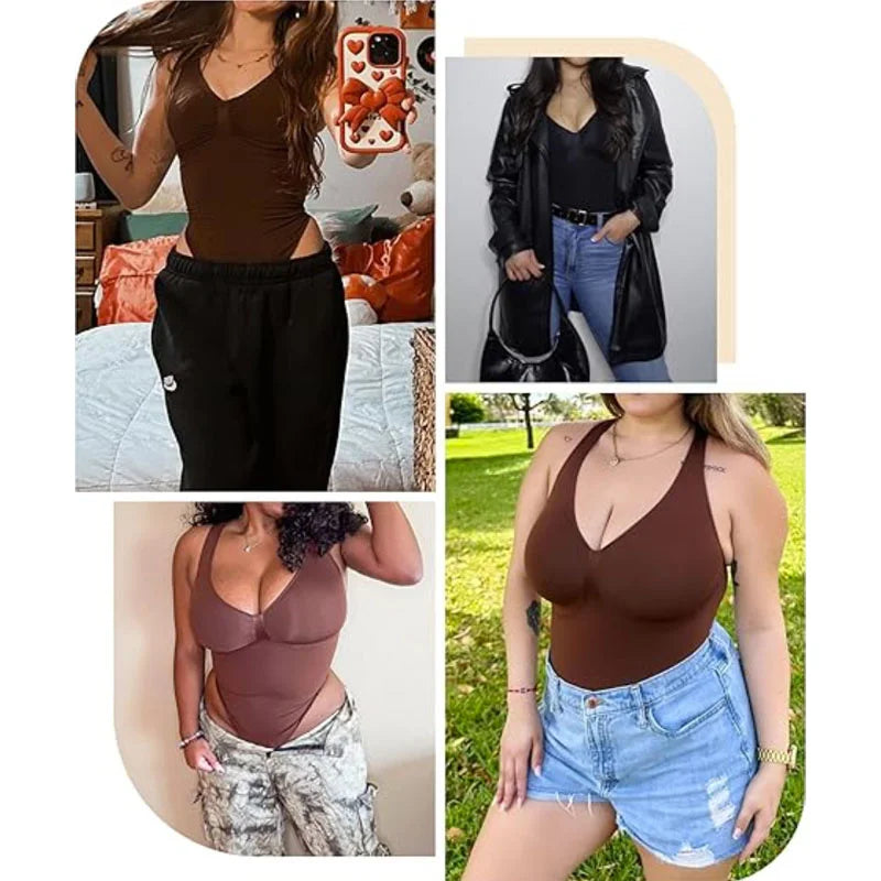 Guudia froncé poitrine Shapewear body large bandoulière ventre contrôle body col en V Shaper body débardeur body