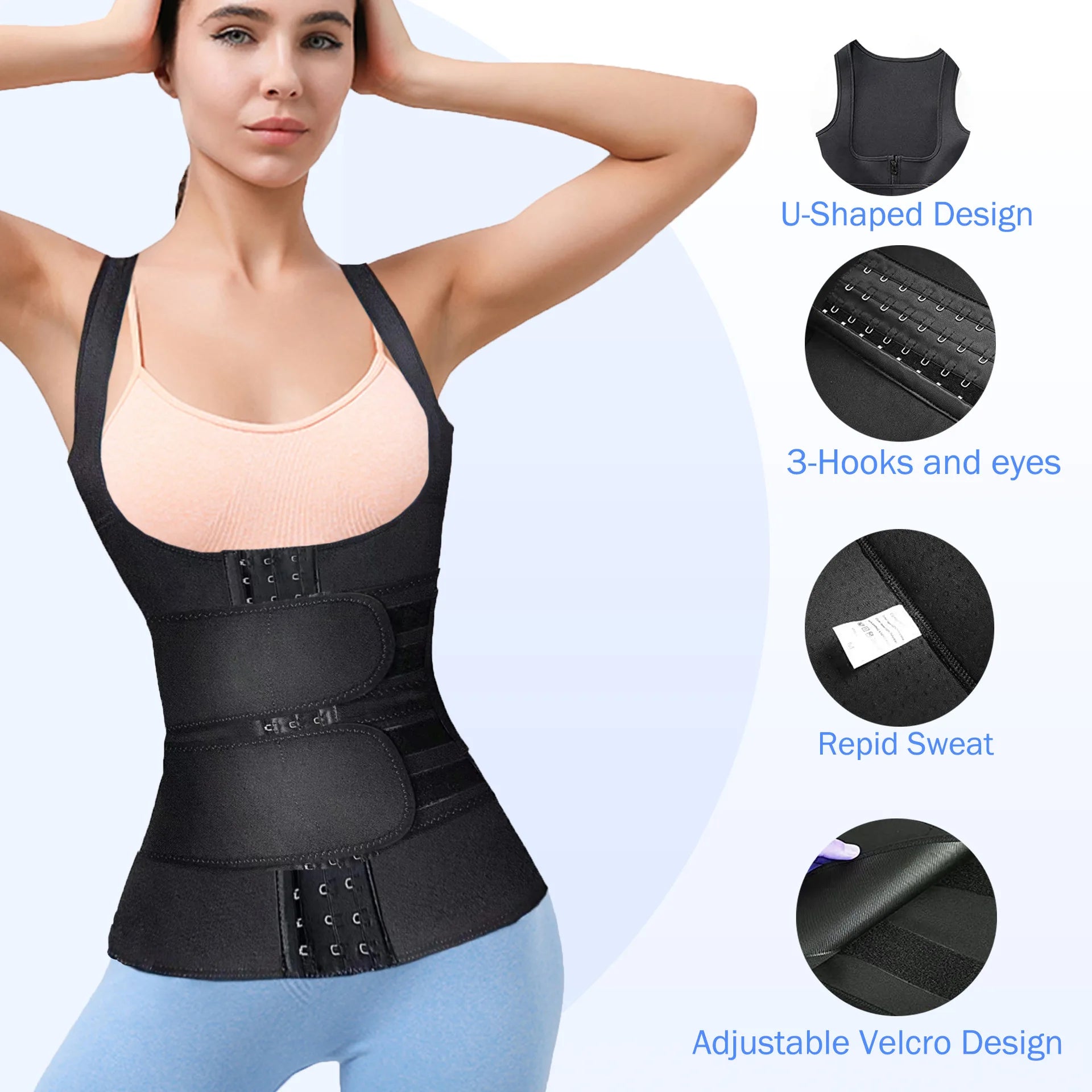 neoprene waist trainer womans top for Women Plus Size 2 Straps Steel Bones Workout Sauna Trimmer Neoprene Slimming Exercise